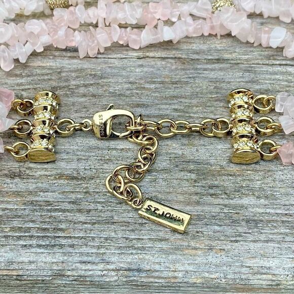 NWOT St. John Pink Three Strand Rose Quartz Beaded Necklace w/Crystals Designer - Picture 3 of 9